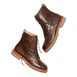 Brown Crocodile-Embossed Women's Boots